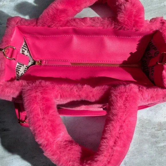 Juicy Couture Large Bag Pink Faux Fur Tote Bag w/ Crossbody Strap. So cute! 🩷 - Picture 6 of 12
